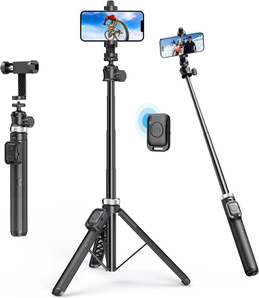 62" Phone Tripod -  Extendable Tripod for Iphone and Selfie Stick Tripod with Remote, 360° Ball Head Upgraded Cell Phone Tripod for Video Recording, Iphone 14/13/12 Pro Max/Android